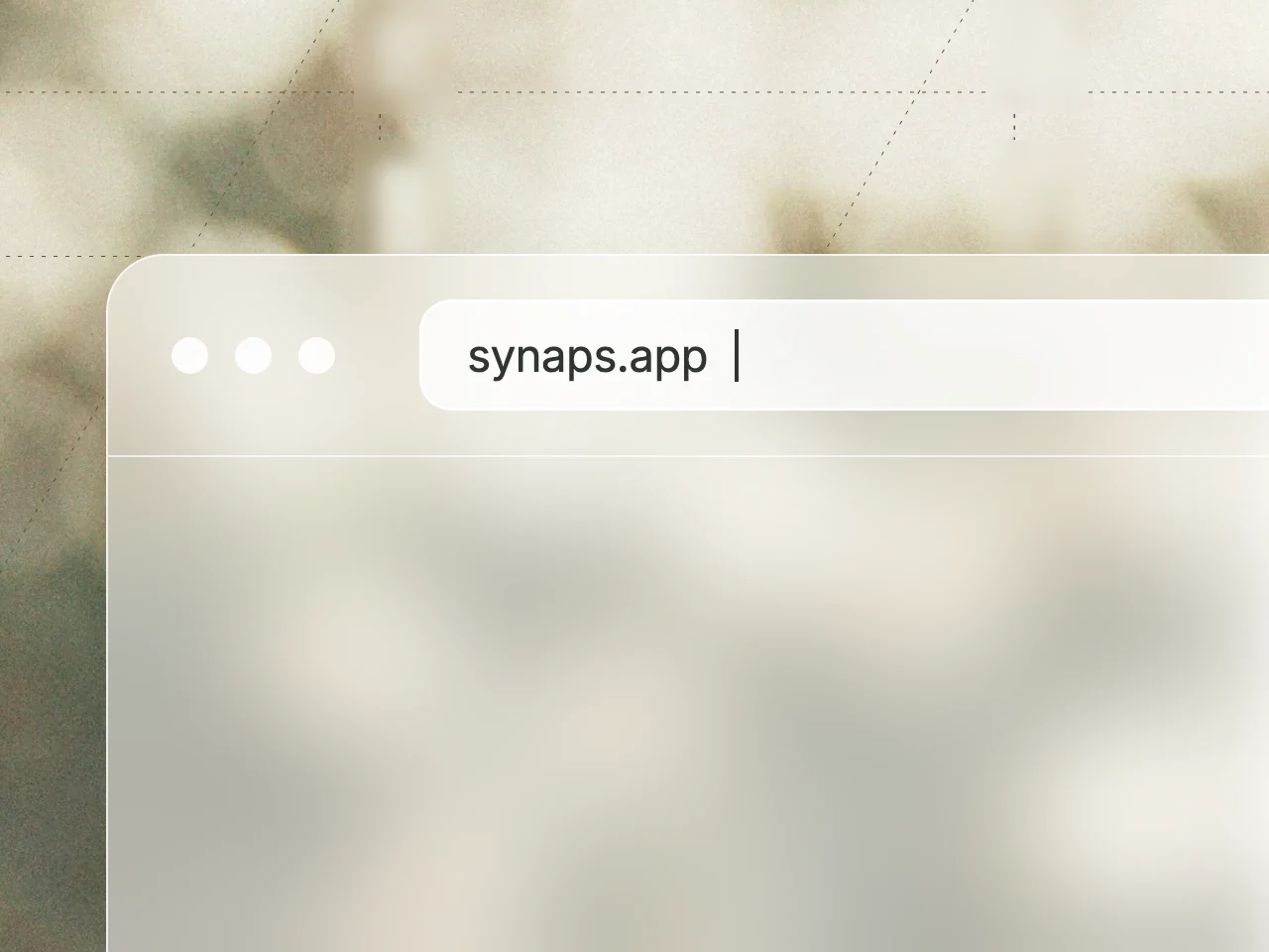 A close-up of a frosted browser window with synaps.app typed in the address bar